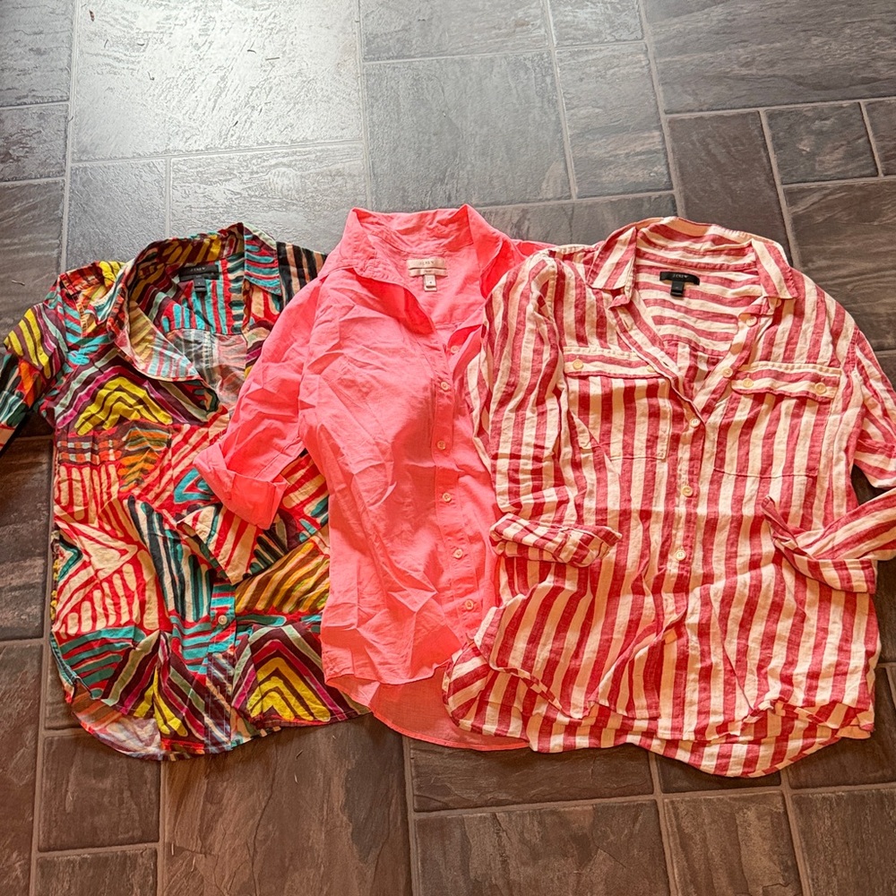 3 J Crew Women's Blouses, Multicolor, Pink, Red Striped Size 4 preloved